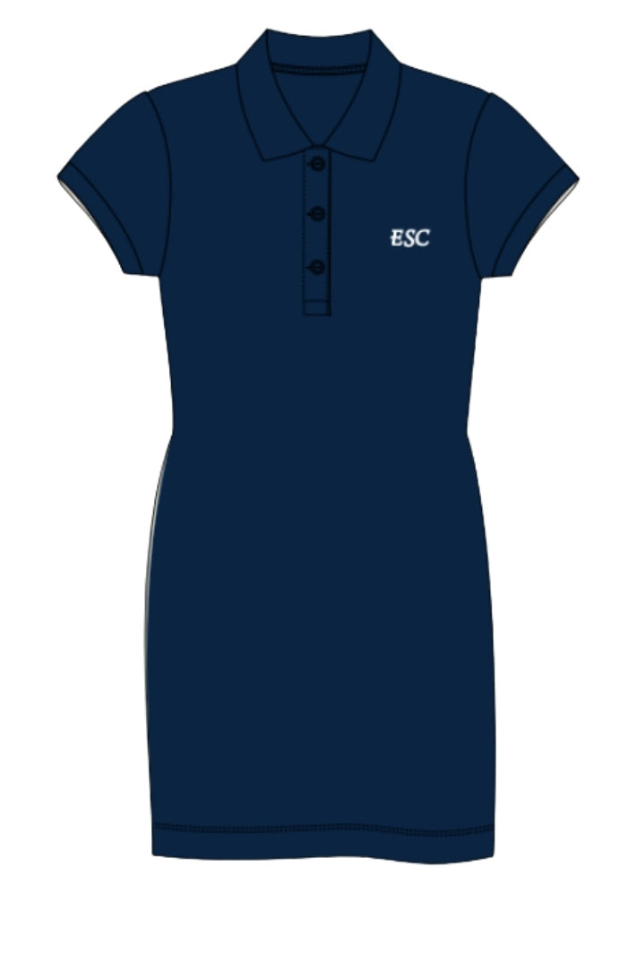 ESC515 - Robe marine foncée semi-ajustée manches courtes
