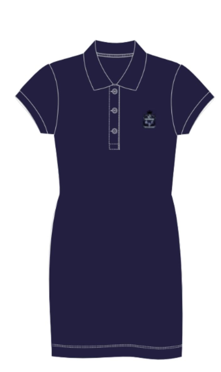 MJ515 - Robe polo marine foncée semi-ajustée manches courtes