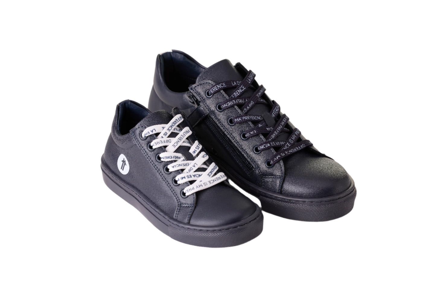 MODLOCO - Sneakers en cuir recyclé marine avec fermeture éclair