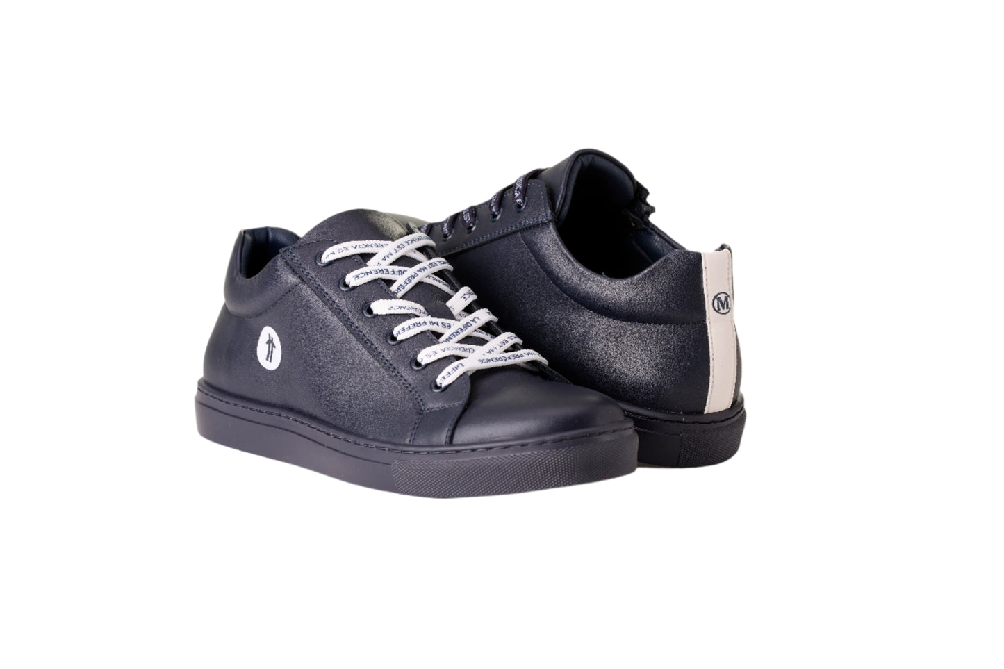 MODLOCO - Sneakers en cuir recyclé marine avec fermeture éclair