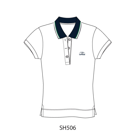SH506 - Polo blanc semi-ajusté manches courtes collet marine