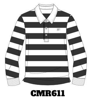 CMR611 - Polo rugby gris et blanc manches longues